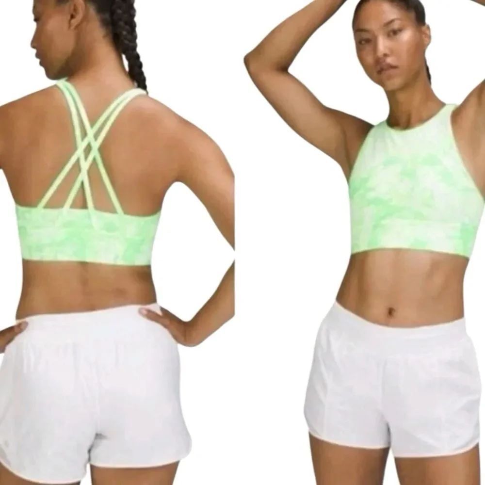 Lululemon Energy High Neck Dual Shibori Highlight Green Sports Bra Size 6